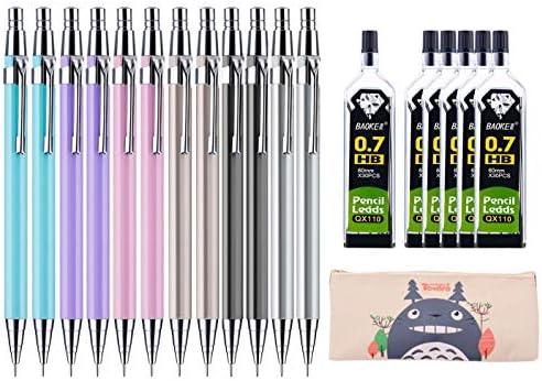18 Pieces Mechanical Pencil Set 0.7 mm, Assorted Colors,12 Pieces Mechanical Pencils and 6 Tubes Lead Refills for Office and School