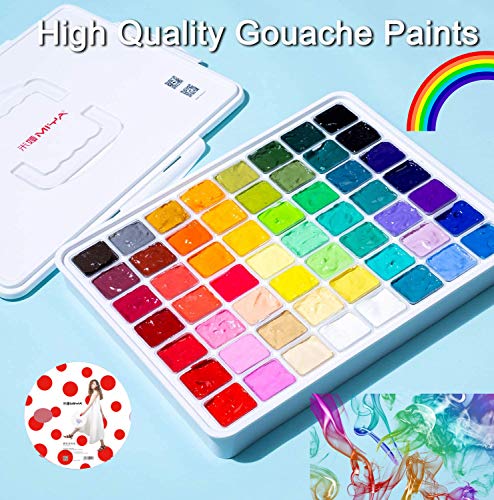 AOOK HIMI MIYA Gouache Paint Set, 56 Colors x 30ml Unique Jelly Cup Design in a Carrying Case Perfect for Artists, Students, Gouache Opaque Watercolor Painting（Comes with red dot drawing plate）