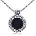 Antique Style Round Floral Design Black Onyx Pendant 925 Sterling Silver Women's Necklace, 20