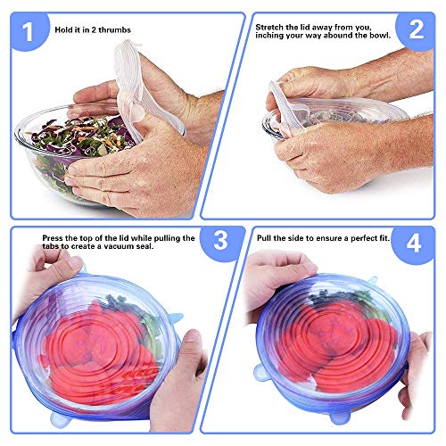 12 PCS Silicone Stretch Lids Reusable, Kitchen Airtight Food Storage Covers, 6 Sizes Seal Bowl Stretchy Wrap Cover, Keep Food Fresh for Containers, Cups, Cans,Plates, Microwave, Dishwasher Safe - Thumbnail 4