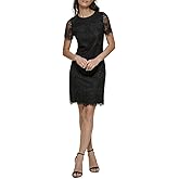 Kensie Womens Short Sleeve Lace Mini Shift Dress