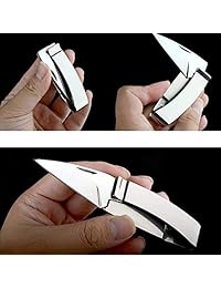 Cuchillo plegable con clip para dinero   Cuchillos plegables EDC de acero inoxidable, hoja y mango plateados