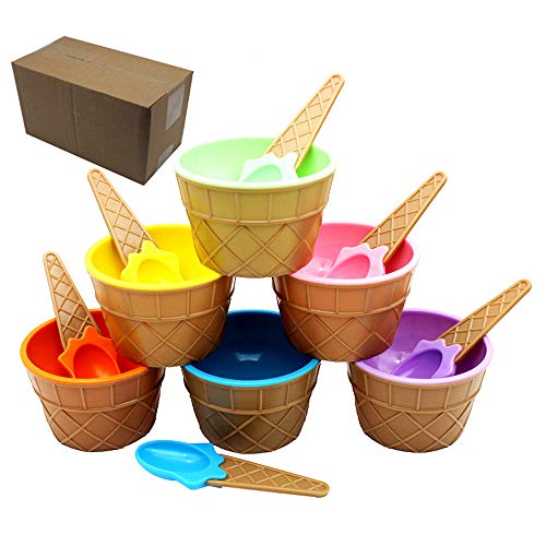 MonLiya 6 Pcs Ice Cream Dessert Bowls Ice Cream Scoop Set Sundae Cup Milkshake Cup Colorful Salad Dishes Fruit Salad Sundae Snack Frozen Yogurt Bowls Kit Home Kitchen Party Accessories