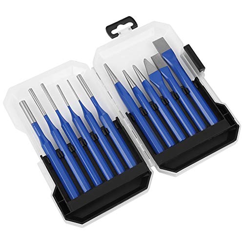 Aufee Punch and Chisel Set, 12PCS Punch Set Chrome-Vanadium Steel Tool for Marking Soft Metal, Leather, Etc