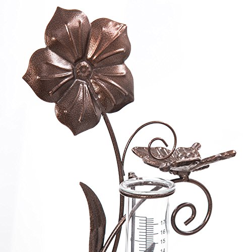 CEDAR HOME Rain Gauge Outdoor Garden Wireless Glass Brass Metal Tabletop Cute Professional Raingauge for Lawn Yard Patio Decor 8oz. by, 10.5" W x 6" D x 16" H, Butterfly and Flower