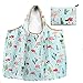 leecoo Reusable Grocery Bags,Super Strong Heavy Duty Grocery Tote Foldable into Attached Pouch, Polyester Reusable Shopping Bags, Washable (FLAMINGO)