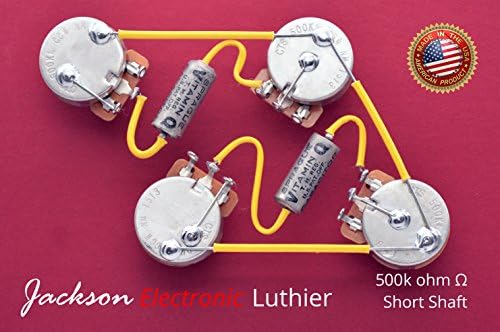Les Paul Wiring Harness Kit CTS 500k Left Handed Short Shaft - Rare Sprague Vitamin Q .022 uF Nk/.022 uF Brdg 50s Yellow Spaghetti Tubing Insulation