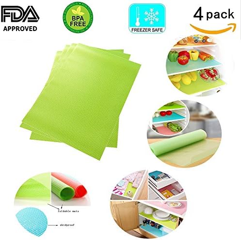 luloo Refrigerator Pad Antibacterial Antifouling Mildew Moisture Absorption Base Cushion for Placemats Vegetable Fruits Fresh Pad Cupboard, Can be Cut Fridge Liner Pack of 4-17.7" 11.4" 0.04" (Green)