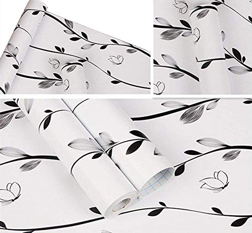 Self Adhesive White Leaf Decorative  Vinyl Shelf Drawer Liner Home Decor Wallpaper 17x118 inch - Thumbnail 4