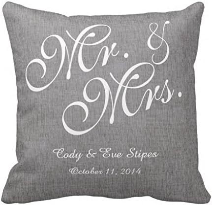 QueenLGray White Linen Mr. and Mrs. Wedding Throw Pillow Case Decor Cushion Covers Square 18*18 Inch
