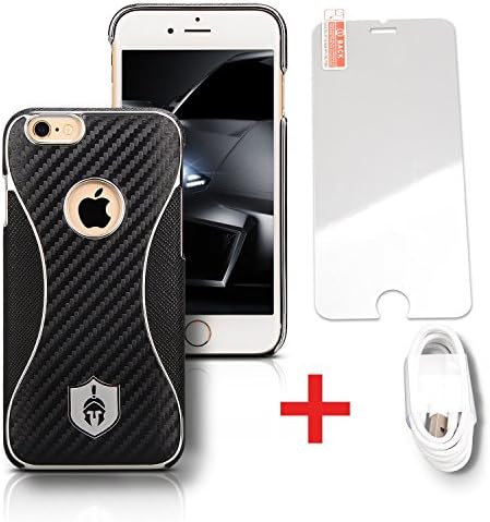 iPhone 6 case / iPhone 6S case [Chrome Armor] Carbon-Fiber Premium Black [High Quality] Full Protection Durable + [FREE BONUS] Tempered Glass and Charging Cable Scratch Resistant - While Stocks Last