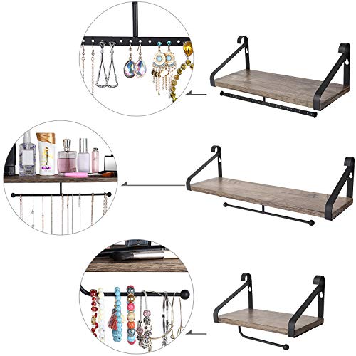 Keebofly Jewelry Organizer Wall Mounted Rustic Wood Hanging Jewelry Organizer for Necklaces Ring