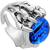 Rrdaily Gothic Punk Devil Evil Eye Rings, Open Adjustable Crystal Dragon Eagle Claw Locomotive Biker Ring for Men Party Gifts
