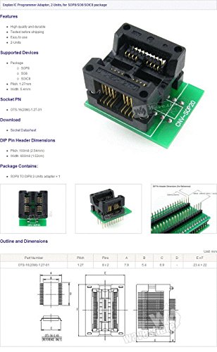 Waveshare SOP8 TO DIP8 2-Units SO8 SOIC8 Enplas IC Programming Adapter Test Burn-in Socket 5.4mm Width 1.27mm Pitch