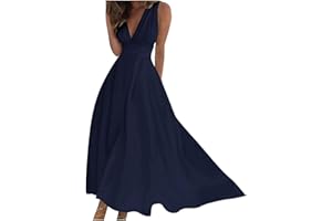 FZYLQY Sundresses for Women, 2024 Spring Summer Elegant Wrap V Neck Sleeveless Maxi Dress, Trendy Solid Flowy Beach Dress