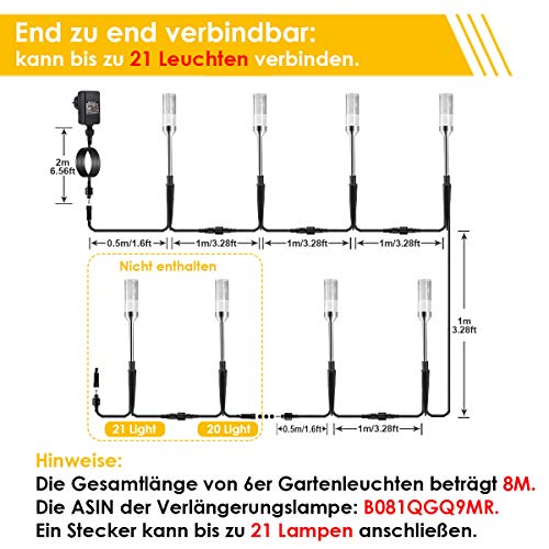 B-right Gartenbeleuchtung 6er Set Gartenleuchte mit Erdspieß, Außenleuchte mit Stecker, Landschaftslicht Wegleuchte Gartenlampe mit Kabel, 570LM, 2700K, IP65 Wasserdicht Außenbeleuchtung für Outdoor – Bild 5