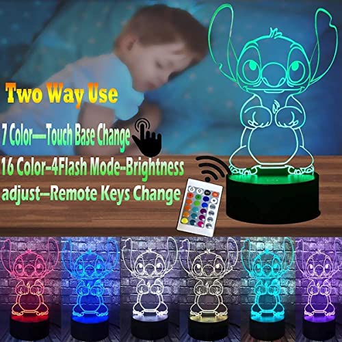 LOUHH Stitch Lamp, 3D LED Smart Remote Control Lamp 16 Colours Christmas Gift Children's Room Decoration Holiday Gift