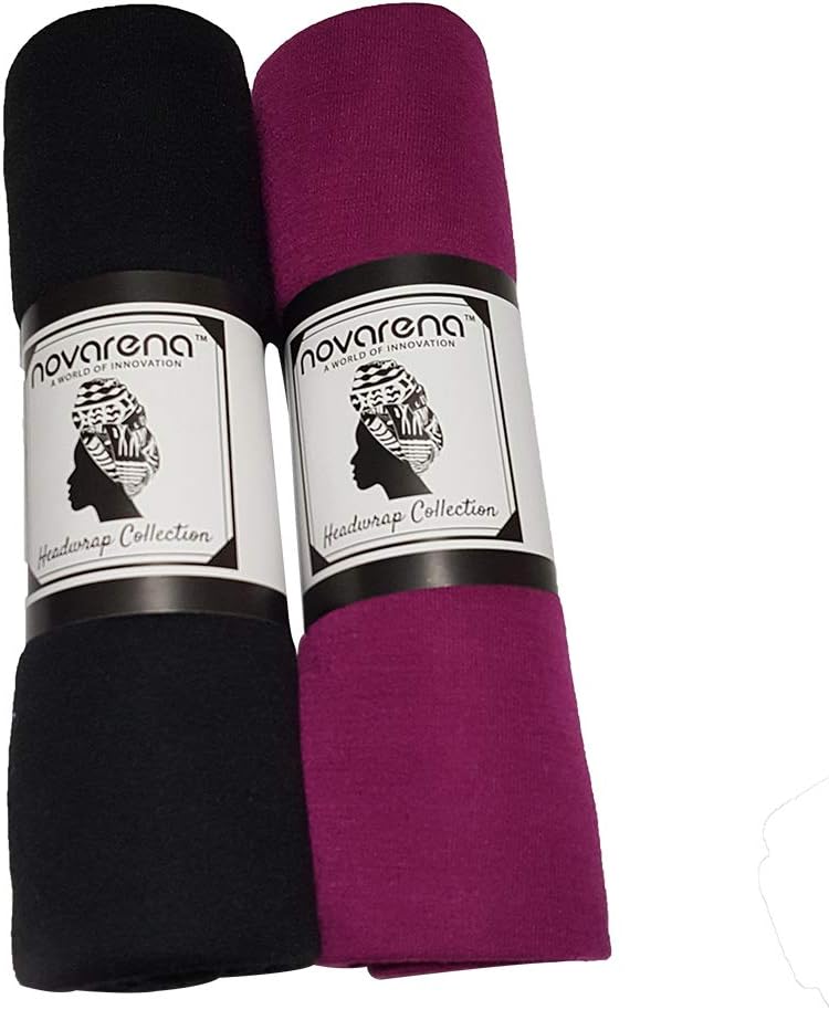 30 Colors| Novarena 1-4 Pc Solid Color Head Wrap Stretch Long Hair Scarf Turban Tie Kente African Hat Jersey Knit Headwrap (2 Pcs Black and Fuchsia)