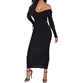 SheKiss Womens Off Shoulder Plus Size Work Business Sweater Dresses Long Sleeves Bodycon Cardigans Outfits