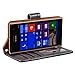 SOJITEK Nokia Lumia 730 735 Premium Two Tone Series Black Color Leather Wallet Case with Stand/ Removable Strap, Card & Money Pockets, ID Window Slots Pouches/ Smart Magnetic Reversible Flap
