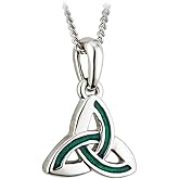 Solvar Trinity Knot Necklace Rhodium Plated & Green Enamel Irish Made by