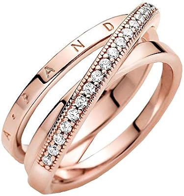 Signature Anello con incrocio con pavé a tripla banda placcato in oro rosa 14 carati con zirconi cubici trasparenti, 54
