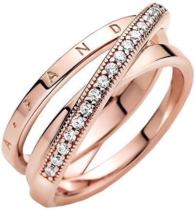 Signature Anello con incrocio con pavé a tripla banda placcato in oro rosa 14 carati con zirconi cubici trasparenti, 54
