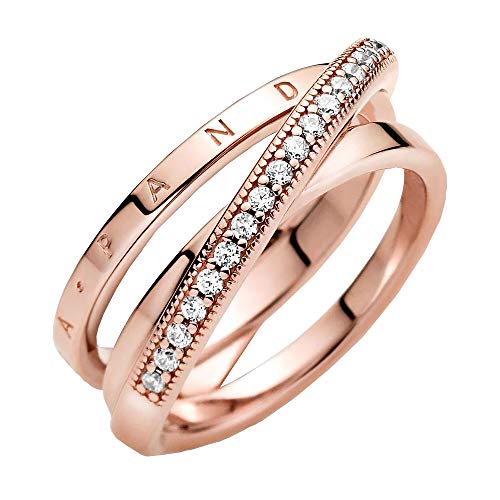 Signature Anillo con triple banda cruzada con engaste pavé chapado en oro rosa de 14 quilates con circonitas cúbicas transparentes, talla 54