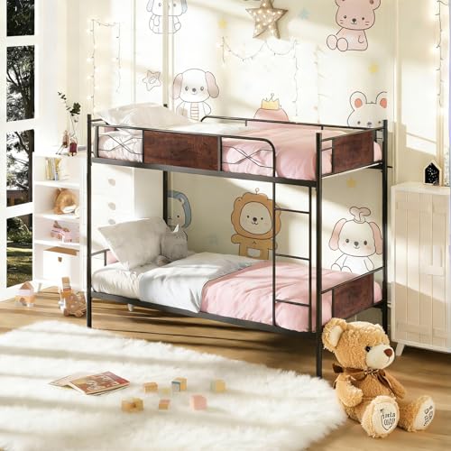 VirtuSync 198 x 105 cm Litera de Metal, Cama Individual con Barandales Altos, Estructura Resistente para Niños, Adolescentes y Adultos
