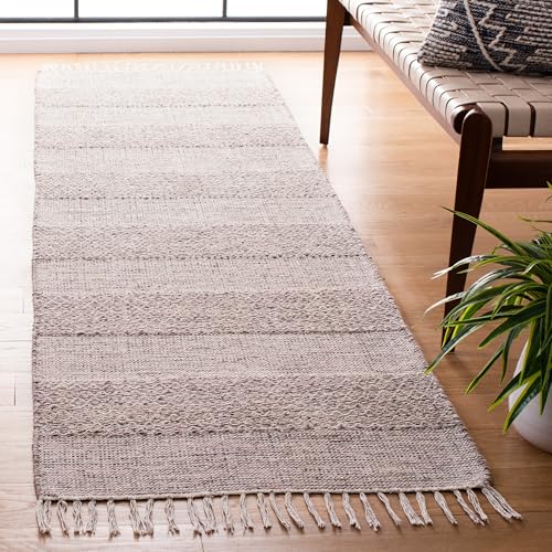 SAFAVIEH Montauk Collection Runner Rug - 2'3" x 10', Ivory & Steel Grey, Handma…