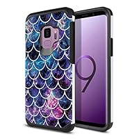 FINCIBO Case Compatible with Samsung Galaxy S9 5.8 inch, Dual Layer Hard Back Hybrid Protector Case Cover Anti Shock TPU for Galaxy S9 (NOT FIT S9 Plus) - Mosaic Mermaid Scale