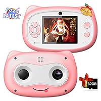 Kids Camera, 8 MP Digital Camera for Kids 3-10 Years Old, 1080P HD Shockproof Rechargeable Video Camera with 32GB Memory Card for Girls Boys Toddler Indoor Outdoor Travel, Pink