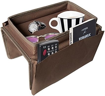 Hombae Sofa Armrest Organizer, Sofa Armchair Table, Sofa Arm Caddy, Sofa Arm Rest Table Tray, Drink Holder, Cup Holder, TV Remote Control Storage (Brown)