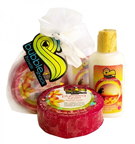 Hawaiian Bubble Shack Loofah Soap & Body Lotion Duo Gift Set Plumeria Sunset