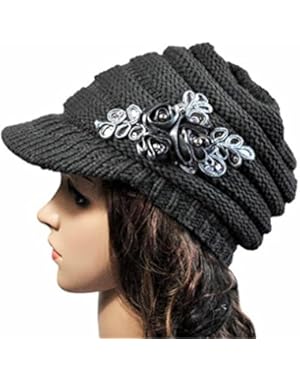 Women's Cable Knit Visor Hat With Flower Accent Autumn And Winter Ladies Hat