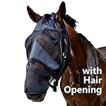 CUBETECH Horse Fly Mask with Long Nose Black and Hair Opening - Good Vision Soft and Breathable, All Around Barn, Stable, Pasture, Trail Riding Fly and Sun Protection Fly Masks (Horse, Black)