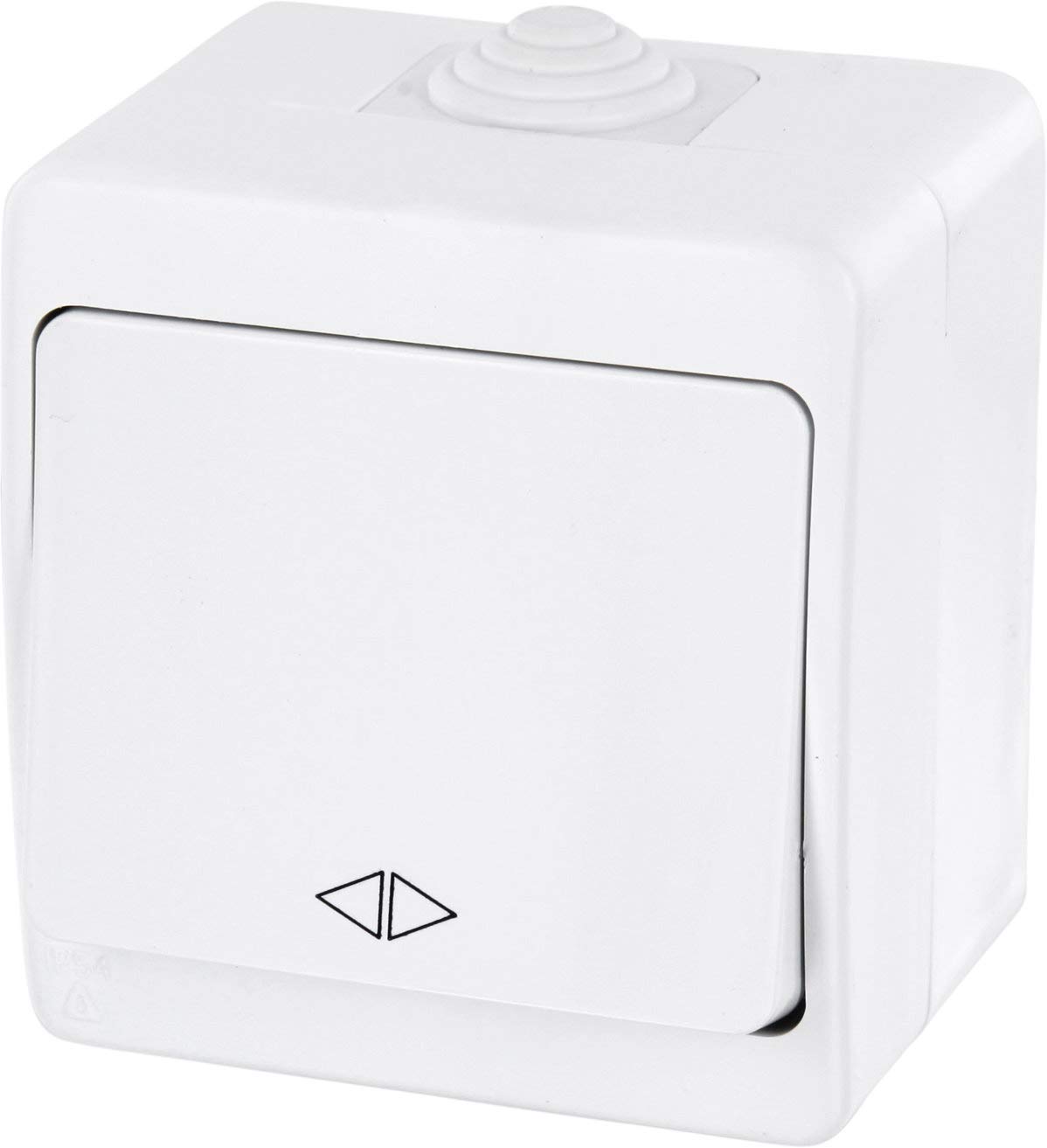 Surface-Mounted Wet Room Cross Switch IP54 - All-in-One - Frame + Insert + Cover (Series G1 Pure White)