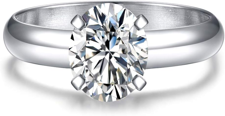 Elliptical Brilliant Cubic Zirconia Stainless Steel Wedding Engagement Ring