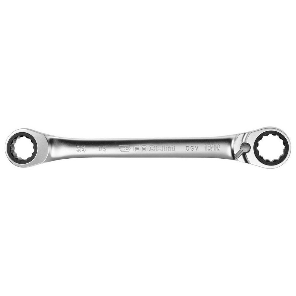 FACOM Ratchet Ring Spanner with 15° Bevelled Ring Heads, 12-Point 3/4 x 13/16, 1 Piece, 65.3/4X13/16