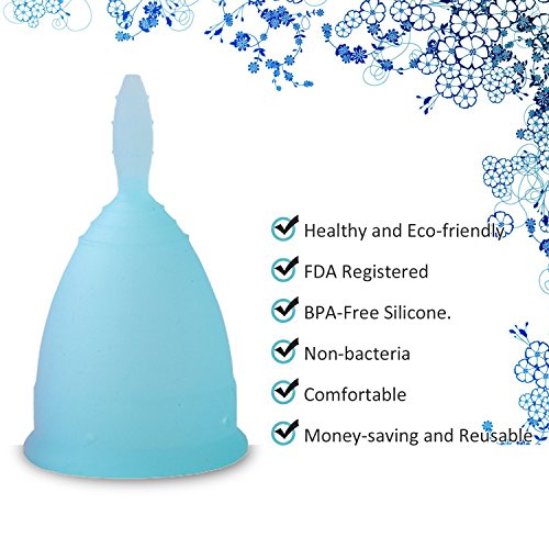 LEASEN Menstrual Cup-Health Care Soft Silicone Lady Cup-A Perfect Feminine Alternative to Sanitary Napkins(Blue,Small)