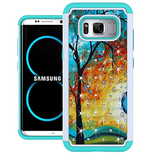 Galaxy S8 Case, UrSpeedtekLive [Shock Absorpt] Studded Rhinestone Bling Hybrid Dual Layer Armor Defender Protective Case Cover for Samsung Galaxy S8 - Painting Tree