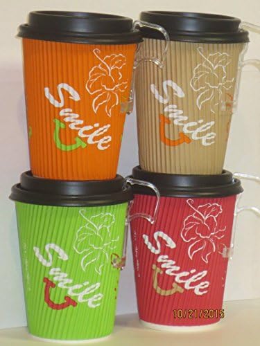 12 Oz. ripple insulated Paper Coffee Cup with Black Dome Lids- 50 Sets - plus 5 plastic clip on handles