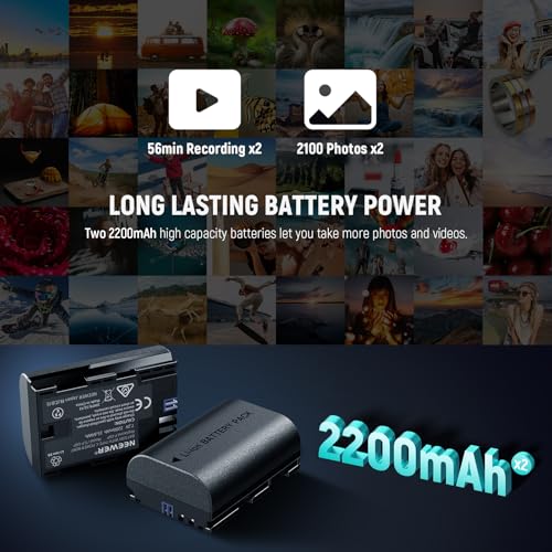 NEEWER 2 Pack 2400mAh LP-E6P LP-E6NH LP-E6N LP-E6 Replacement Battery and USB Double Charger, Compatible with Canon EOS R5 Mark II EOS R5 EOS R6 EOS R7 EOS R 5D II III IV 6D 6D II 7D 7D II 60D 70D 80D