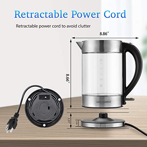 Luukmonde Electric Kettle 1500W Fast Boiling Glass Tea Kettle 1.7L
