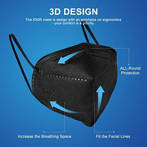 KN95 Face Mask 60 Pack, BLScode Black KN95 Mask Individually Wrapped, 5
