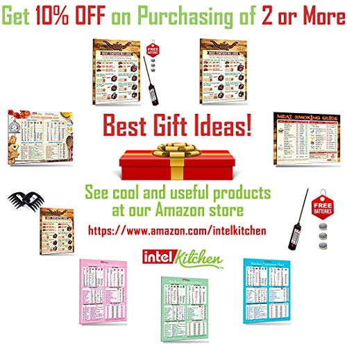 Best-Designed Cooking Gift Set: Cool BBQ Meat Temperature Guide + Comprehensive Kitchen Measurement Conversion Chart Magnets 8"x11" Grilling Cooking Baking Reference Recipe Cookbook Accessories Unique Gifts for Birthday and Holidays