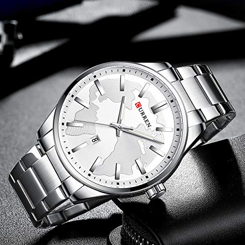 Curren 8366 - Reloj de pulsera para hombre, diseño de fecha, acero y cuarzo, color blanco - Imagen 4