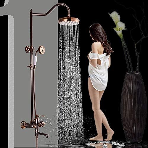LWSFZAS 8" Rainfall Rose Golden Shower Faucet Set with Handshower Single Lever Swivel Spout Bath Shower Mixer System Shower Mixer Tap