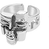 Vintage Split Personality Mask Open Rings For Women Men Personalized Punk Adjustable Finger Band Wrap Knuckle Thumb Statement Ring Hip Hop Unique Jewelry Gifts Birthday Anniversary BFF
