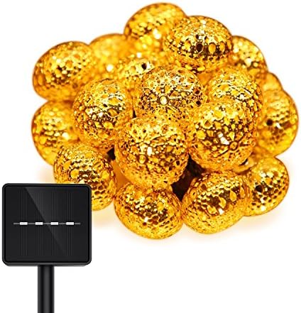 Solar LED Globe String Lights,16.5 Feet 20LEDS Gold Moroccan for Bedroom,Curtain,Patio,Lawn,Landscape,Fairy Garden,Home,Wedding,Holiday,Christmas Tree,Party (16.5 Feet Warm White)